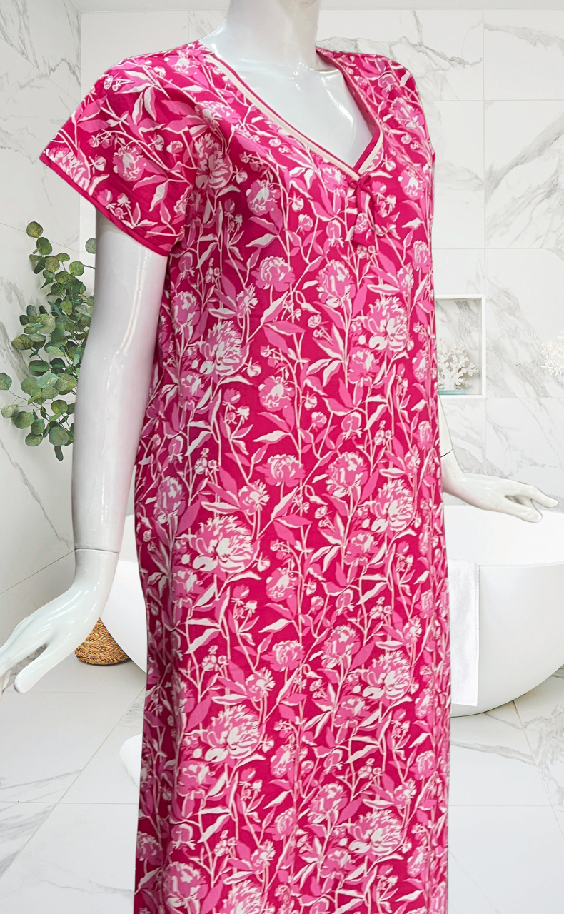 Pink Garden Pure Cotton Nighty. Pure Durable Cotton | Laces and Frills