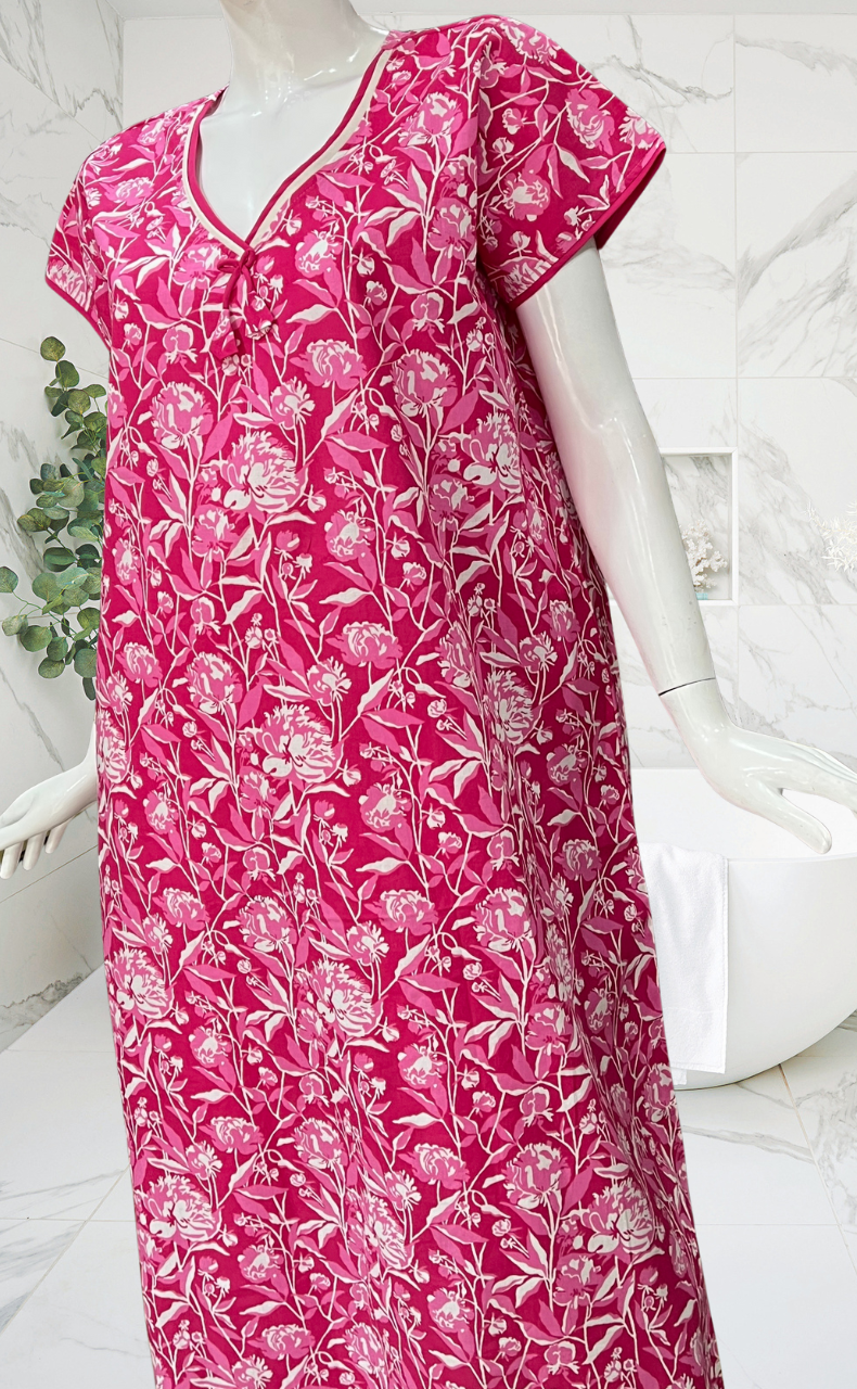 Pink Garden Pure Cotton Nighty. Pure Durable Cotton | Laces and Frills