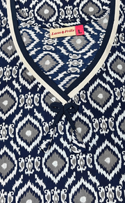 Navy Blue Abstract Pure Cotton Nighty. Pure Durable Cotton | Laces and Frills