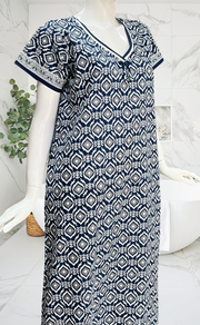 Navy Blue Abstract Pure Cotton Nighty. Pure Durable Cotton | Laces and Frills