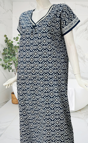 Navy Blue Abstract Pure Cotton Nighty. Pure Durable Cotton | Laces and Frills