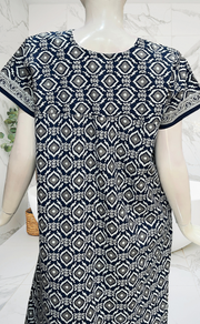 Navy Blue Abstract Pure Cotton Nighty. Pure Durable Cotton | Laces and Frills