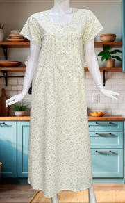 Yellow Floral Boutique Cotton Nighty. Cotton Fabric | Laces and Frills