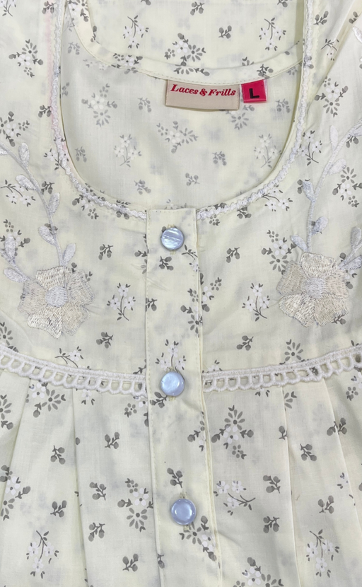 Yellow Floral Boutique Cotton Nighty. Cotton Fabric | Laces and Frills