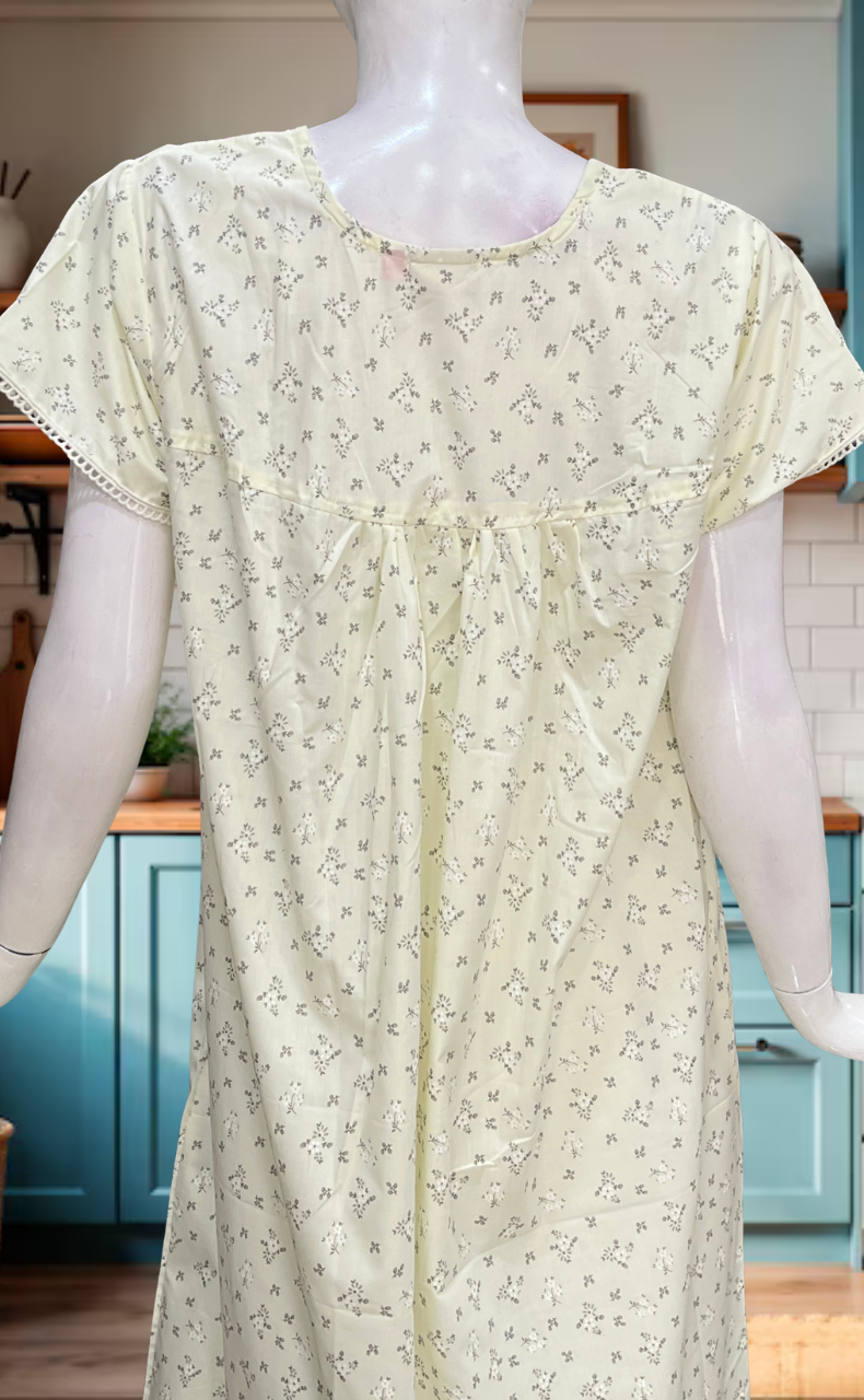 Yellow Floral Boutique Cotton Nighty. Cotton Fabric | Laces and Frills