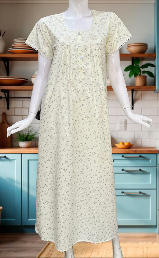 Yellow Floral Boutique Cotton Nighty. Cotton Fabric | Laces and Frills