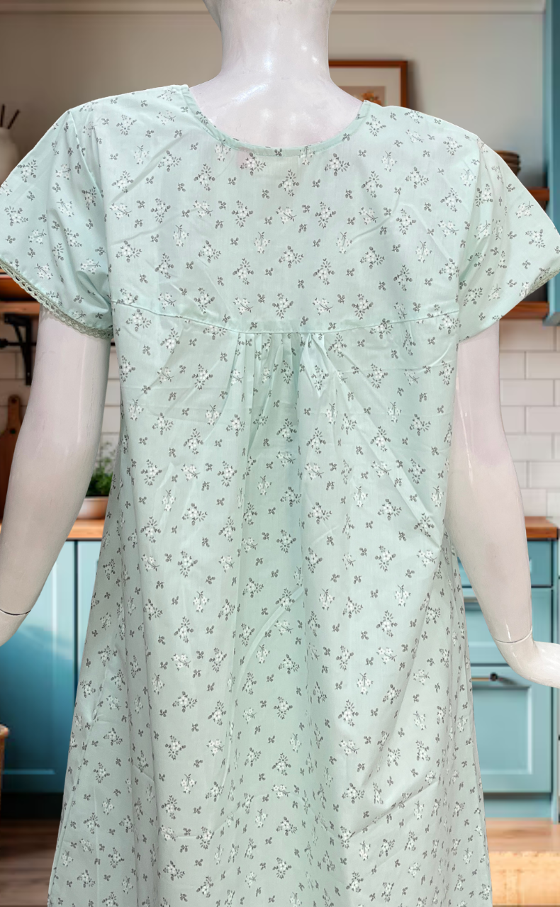 Sea Green Floral Boutique Cotton Nighty. Cotton Fabric | Laces and Frills