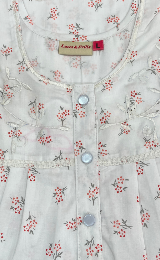 White/Orange Floral Boutique Cotton Nighty. Cotton Fabric | Laces and Frills