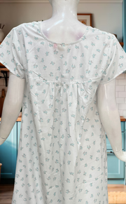 White/Sea Green Floral Boutique Cotton Nighty. Cotton Fabric | Laces and Frills