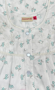 White/Sea Green Floral Boutique Cotton Nighty. Cotton Fabric | Laces and Frills