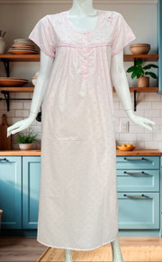 Pink Floral Boutique Cotton Nighty. Cotton Fabric | Laces and Frills