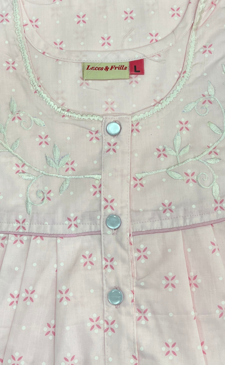 Pink Floral Boutique Cotton Nighty. Cotton Fabric | Laces and Frills