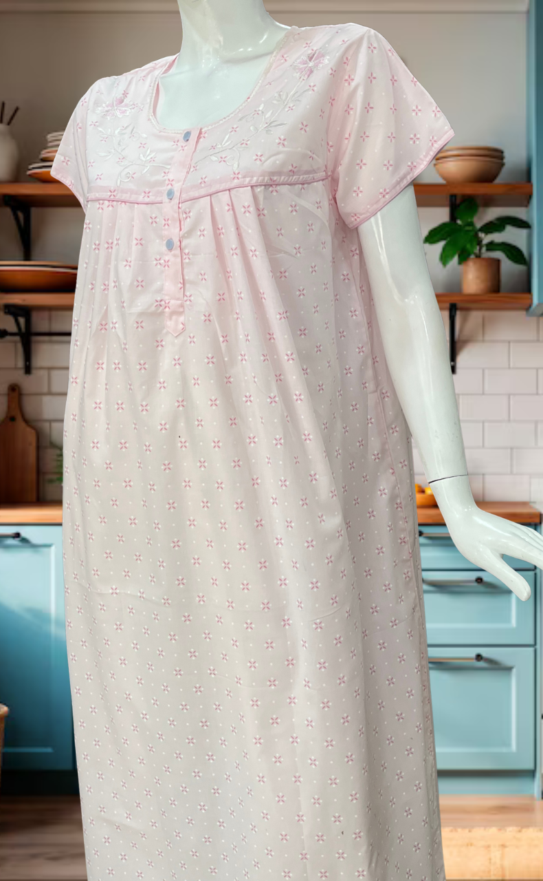 Pink Floral Boutique Cotton Nighty. Cotton Fabric | Laces and Frills