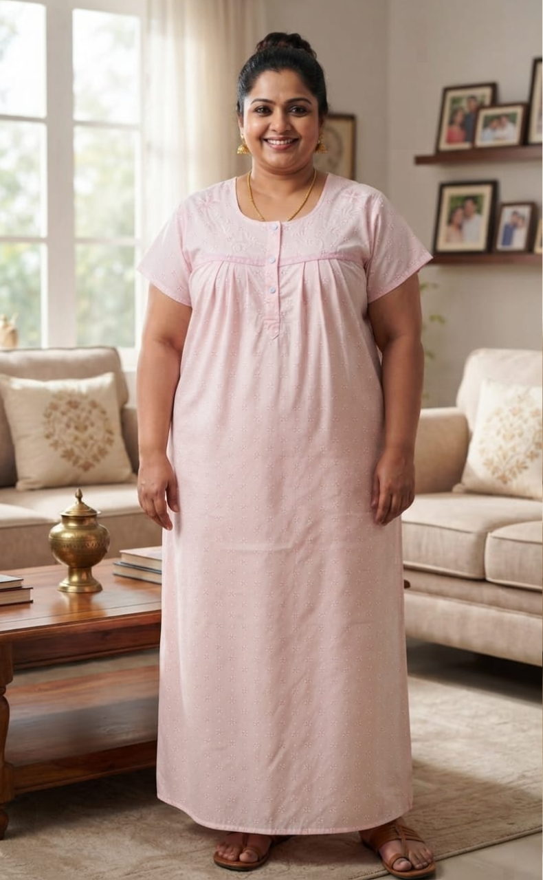 Pink Floral Boutique Cotton Nighty. Cotton Fabric | Laces and Frills