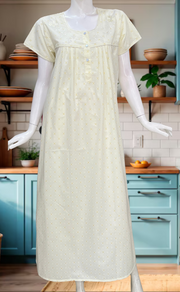 Yellow Floral Boutique Cotton Nighty. Cotton Fabric | Laces and Frills
