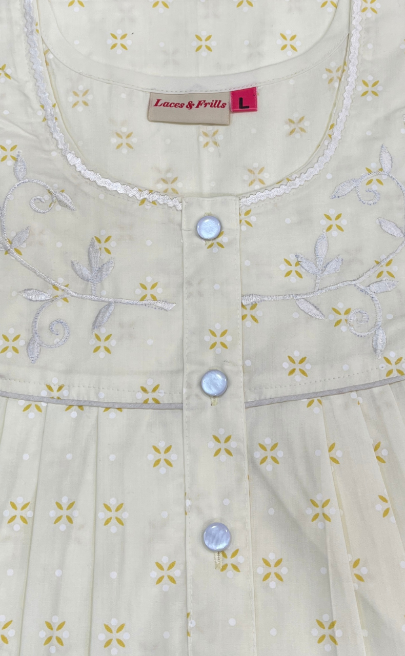Yellow Floral Boutique Cotton Nighty. Cotton Fabric | Laces and Frills