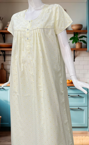 Yellow Floral Boutique Cotton Nighty. Cotton Fabric | Laces and Frills