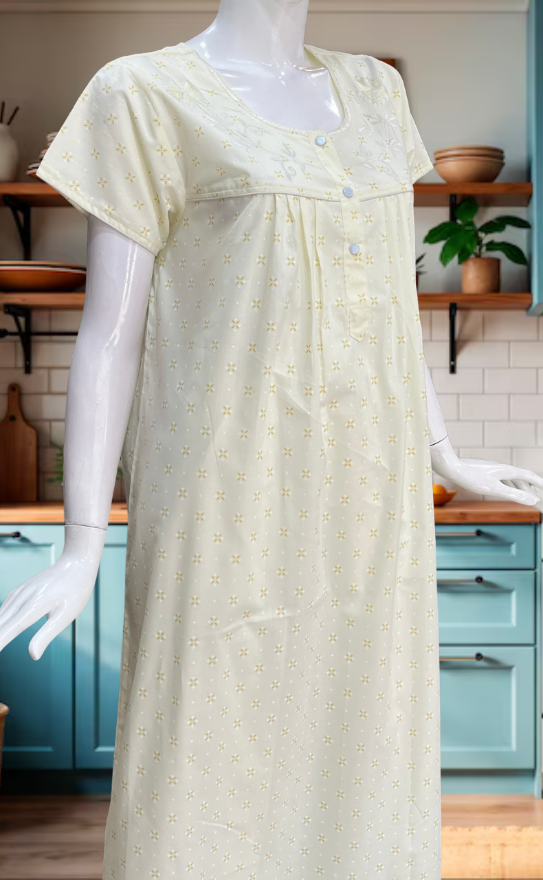Yellow Floral Boutique Cotton Nighty. Cotton Fabric | Laces and Frills
