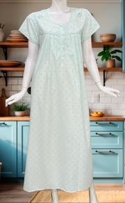 Sea Green Floral Boutique Cotton Nighty. Cotton Fabric | Laces and Frills