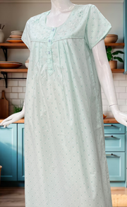 Sea Green Floral Boutique Cotton Nighty. Cotton Fabric | Laces and Frills