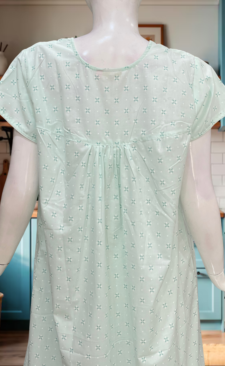 Sea Green Floral Boutique Cotton Nighty. Cotton Fabric | Laces and Frills