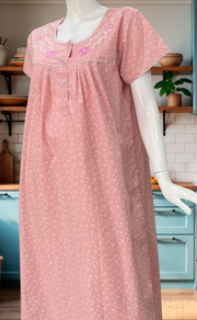 Pink Floral Boutique Cotton Nighty. Cotton Fabric | Laces and Frills