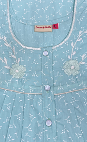 Sea Green Floral Boutique Cotton Nighty. Cotton Fabric | Laces and Frills
