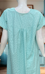Sea Green Floral Boutique Cotton Nighty. Cotton Fabric | Laces and Frills