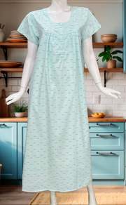 Sea Green Floral Boutique Cotton Nighty. Cotton Fabric | Laces and Frills