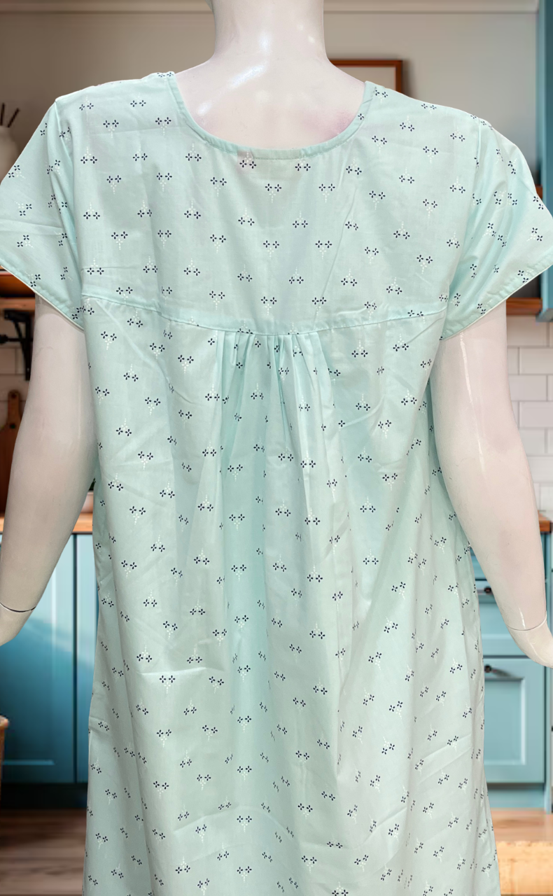 Sea Green Floral Boutique Cotton Nighty. Cotton Fabric | Laces and Frills