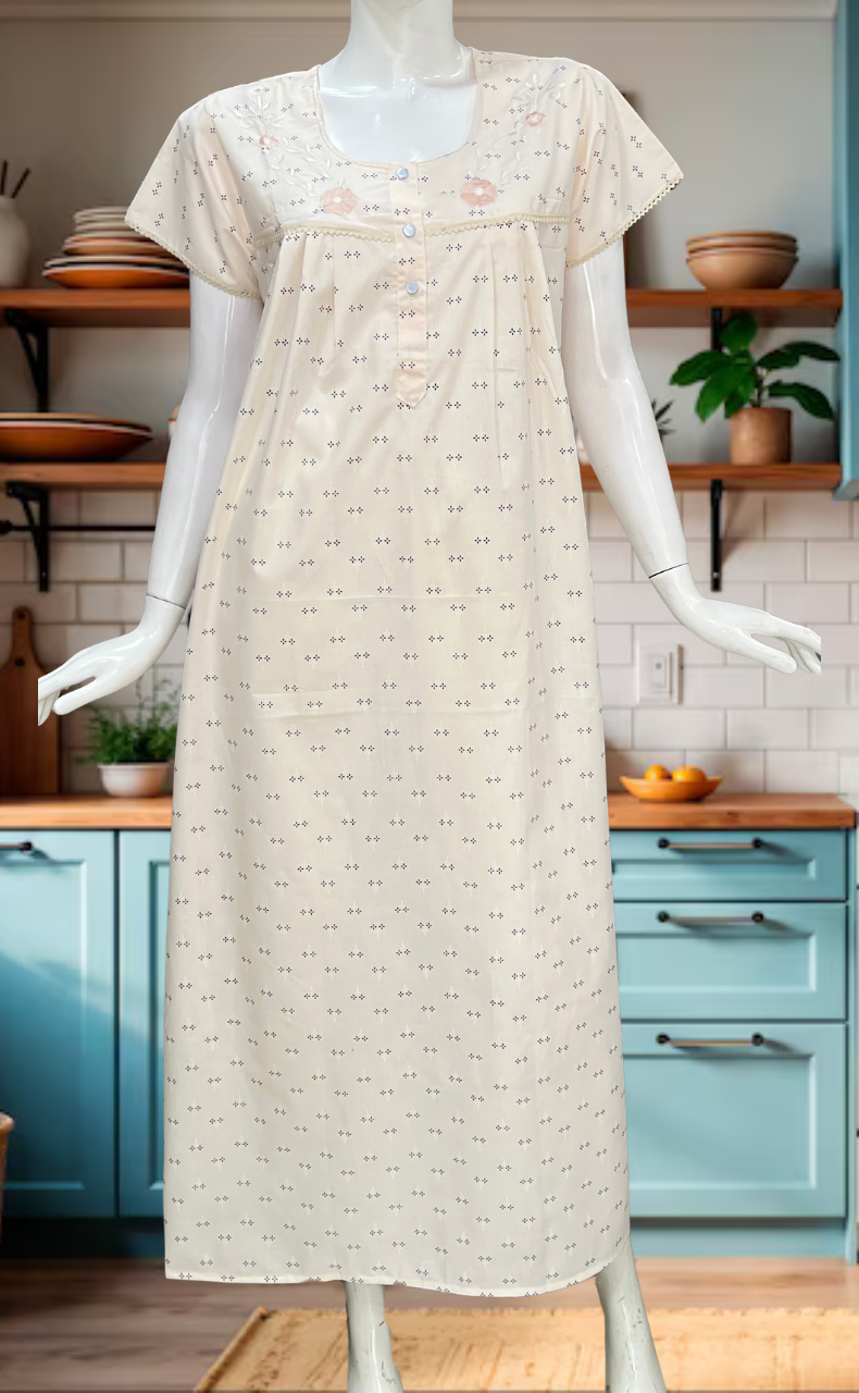 Peach Floral Boutique Cotton Nighty. Cotton Fabric | Laces and Frills