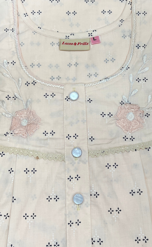 Peach Floral Boutique Cotton Nighty. Cotton Fabric | Laces and Frills