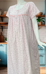 Pink Floral Boutique Cotton Nighty. Cotton Fabric | Laces and Frills