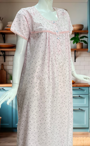 Pink Floral Boutique Cotton Nighty. Cotton Fabric | Laces and Frills