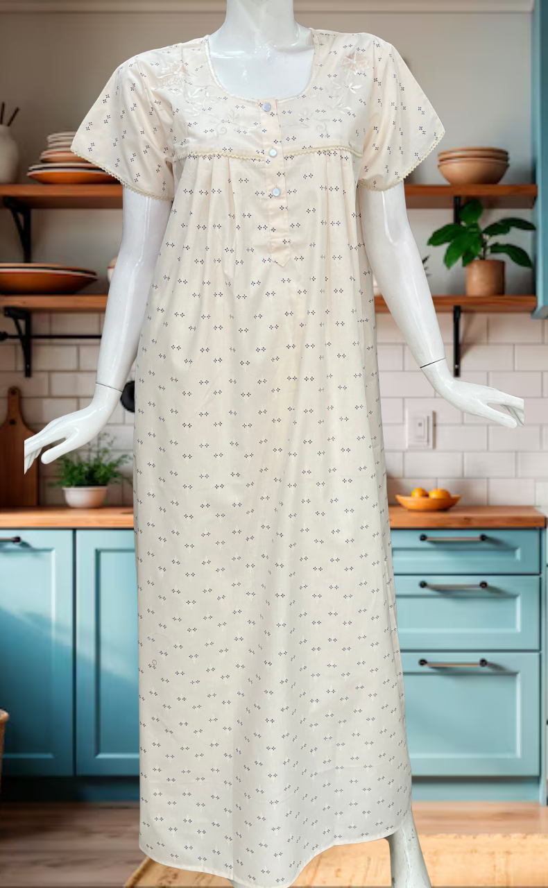 Peach Floral Boutique Cotton Nighty. Cotton Fabric | Laces and Frills