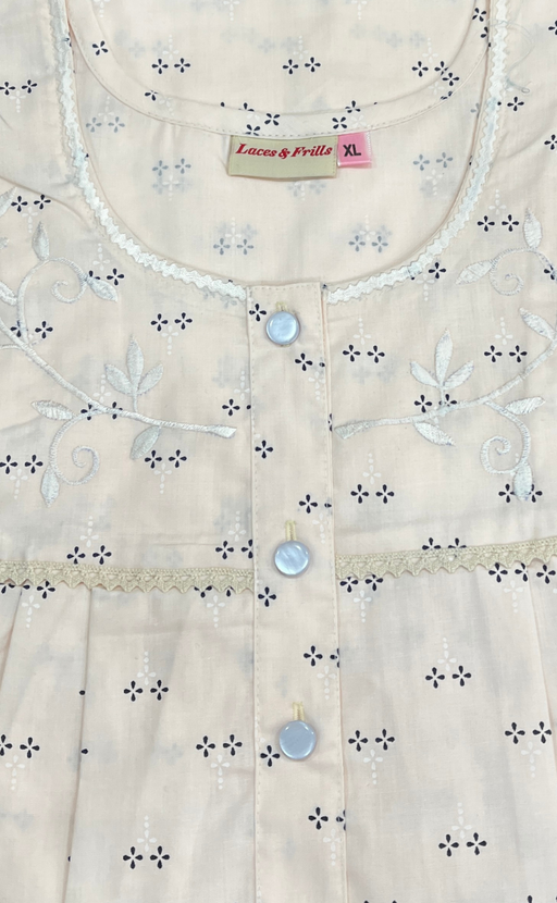 Peach Floral Boutique Cotton Nighty. Cotton Fabric | Laces and Frills