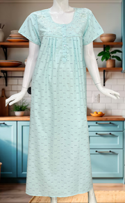 Sea Green Floral Boutique Cotton Nighty. Cotton Fabric | Laces and Frills