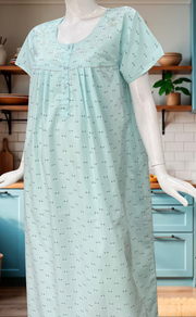 Sea Green Floral Boutique Cotton Nighty. Cotton Fabric | Laces and Frills