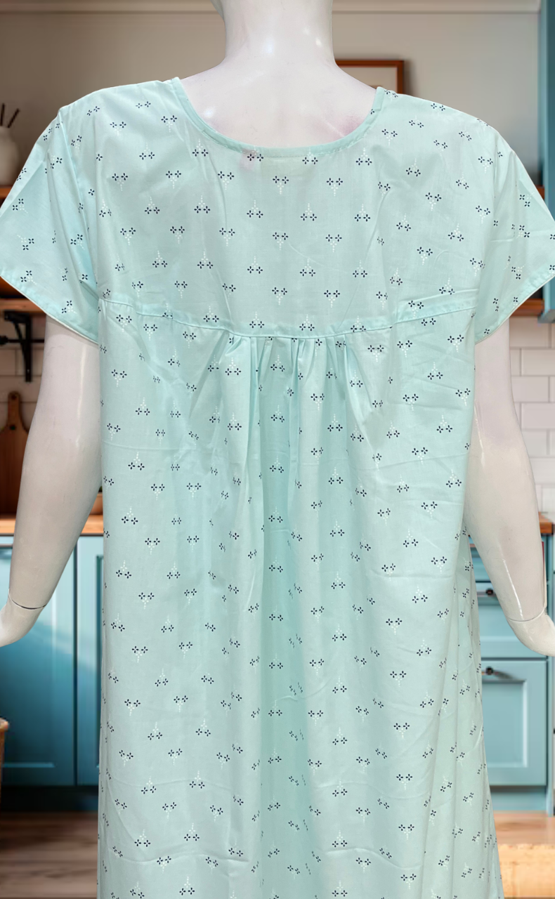 Sea Green Floral Boutique Cotton Nighty. Cotton Fabric | Laces and Frills
