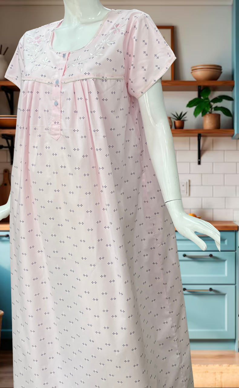 Pink Floral Boutique Cotton Nighty. Cotton Fabric | Laces and Frills
