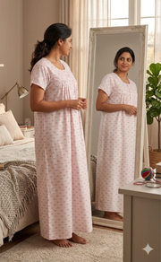 Pink Floral Boutique Cotton Nighty. Cotton Fabric | Laces and Frills - Laces and Frills
