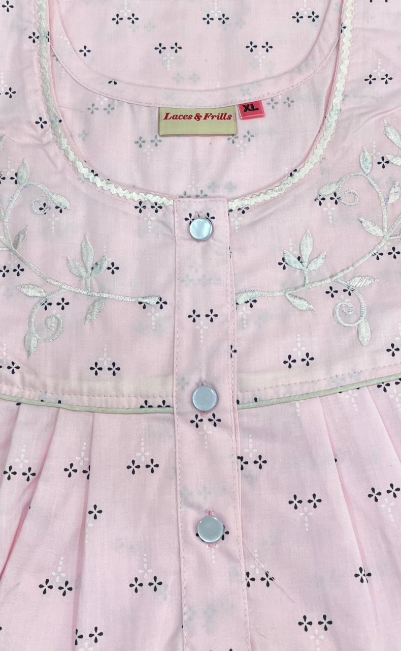 Pink Floral Boutique Cotton Nighty. Cotton Fabric | Laces and Frills