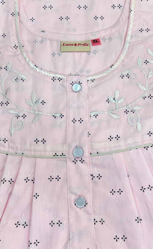 Pink Floral Boutique Cotton Nighty. Cotton Fabric | Laces and Frills