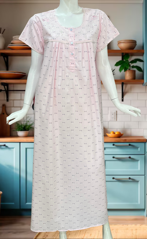 Pink Floral Boutique Cotton Nighty. Cotton Fabric | Laces and Frills