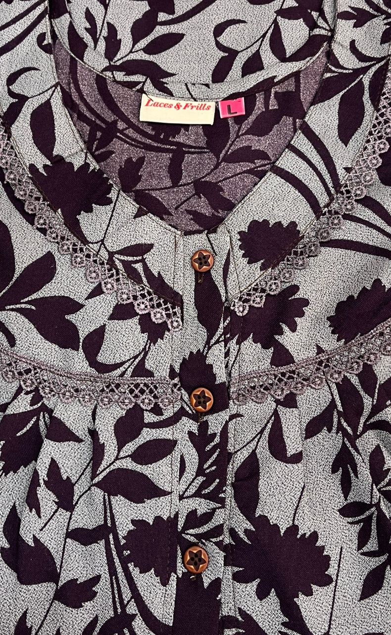 
Dark Violet Garden Spun  Nighty. Flowy Spun Fabric | Laces and Frills
