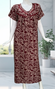 Maroon Garden Spun  Nighty. Flowy Spun Fabric | Laces and Frills