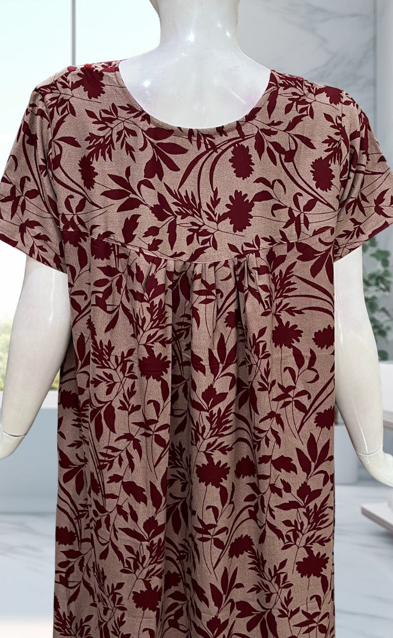 Maroon Garden Spun  Nighty. Flowy Spun Fabric | Laces and Frills