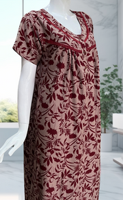 Maroon Garden Spun  Nighty. Flowy Spun Fabric | Laces and Frills
