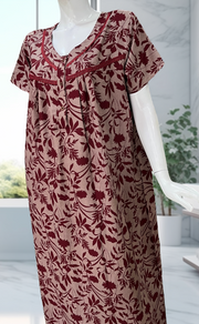 Maroon Garden Spun  Nighty. Flowy Spun Fabric | Laces and Frills