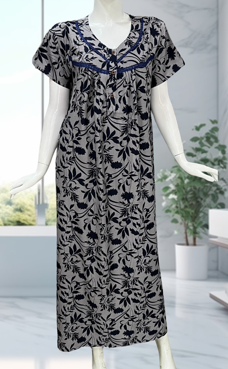 Navy Blue Garden Spun  Nighty. Flowy Spun Fabric | Laces and Frills